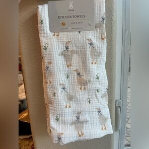 Set of 2 White Easter Goose Duck Kitchen Towels